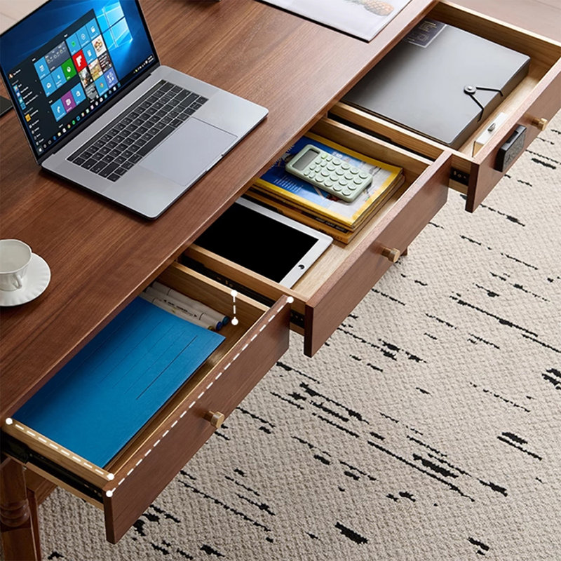 Bureau d'écriture rectangulaire en bois massif avec tiroirs Black Walnut, H 29,92 po x l 39,37 po x P 23,62 po, Noyer noir