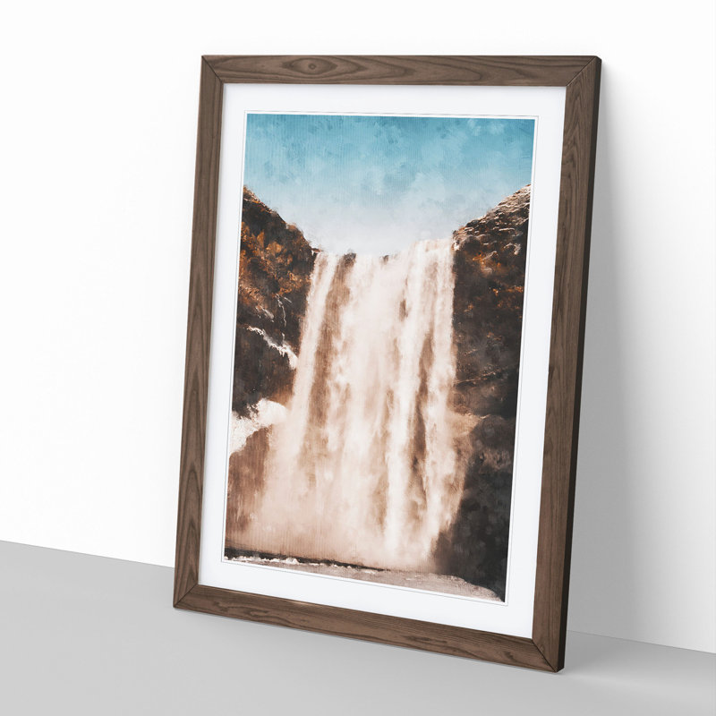 View of Skogafoss Waterfall in Iceland - Picture Frame Graphic Art, 36cm H x 27cm W x 2cm D, Walnut