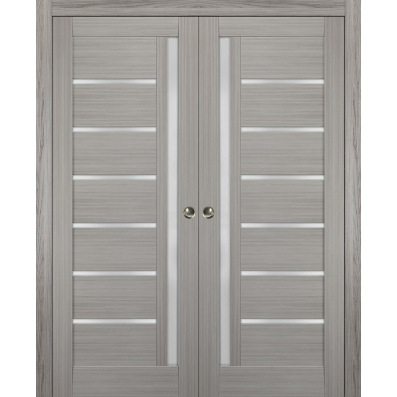 Portes coulissantes françaises doubles à galandage, verre dépoli, kit Quadro 4088, garnitures, rails et quincaillerie, bois massif, intérieur de chambre, portes robustes 64 po x 96 po (2 x 32 x 96 po)