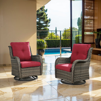 Schutt Outdoor Wicker Rattan Swivel Rocking Patio Club Accent Chairs with Cushions -  Red Barrel StudioÂ®, FF100A0C5AE84F3299A88901FA5050EE