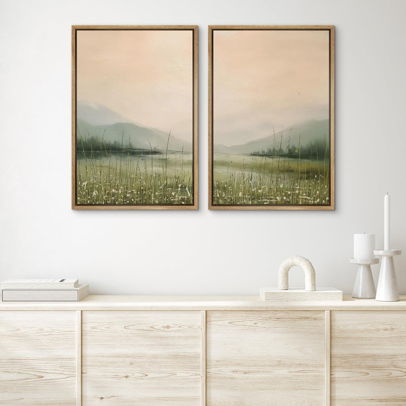 "Morning Mist Over The Marsh Calm Lake", art moderne, décoration murale, 2 pièces, H 36 po x l 24 po, Naturel