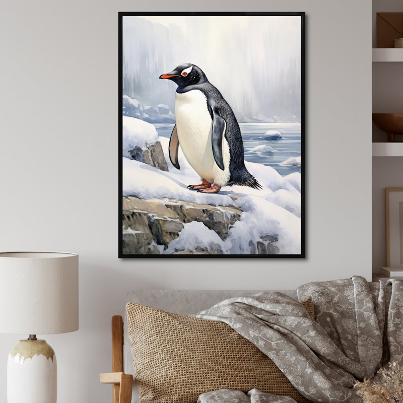 " Graceful Penguins V ", 32" H x 16" W x 1" D, Black Floater Framed