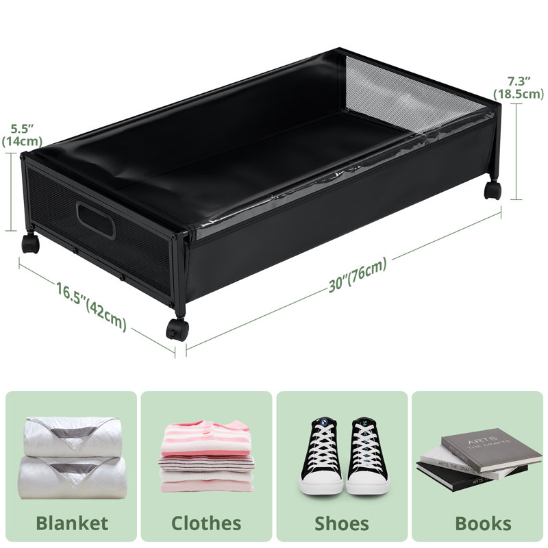 Black Fabric Under Bed Storage Containers with Clear PVC Lids