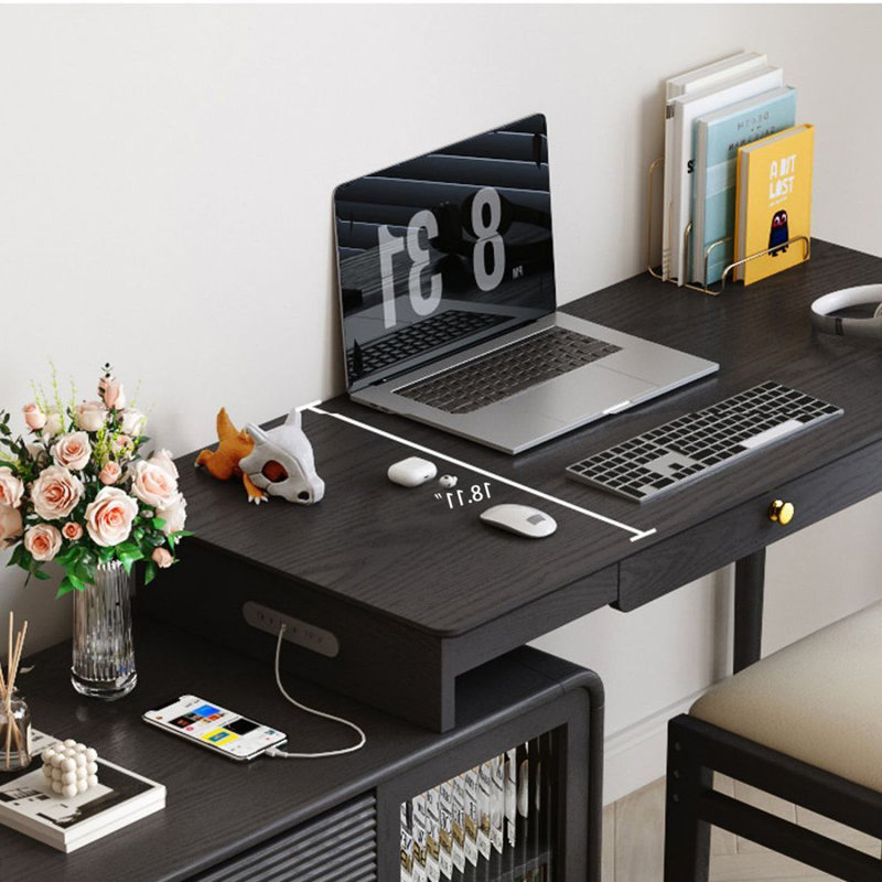 Bureau de direction rectangulaire en bois massif noir avec tiroirs, Retour à gauche, H 29,53 po x l 86,61 po x P 18,11 po