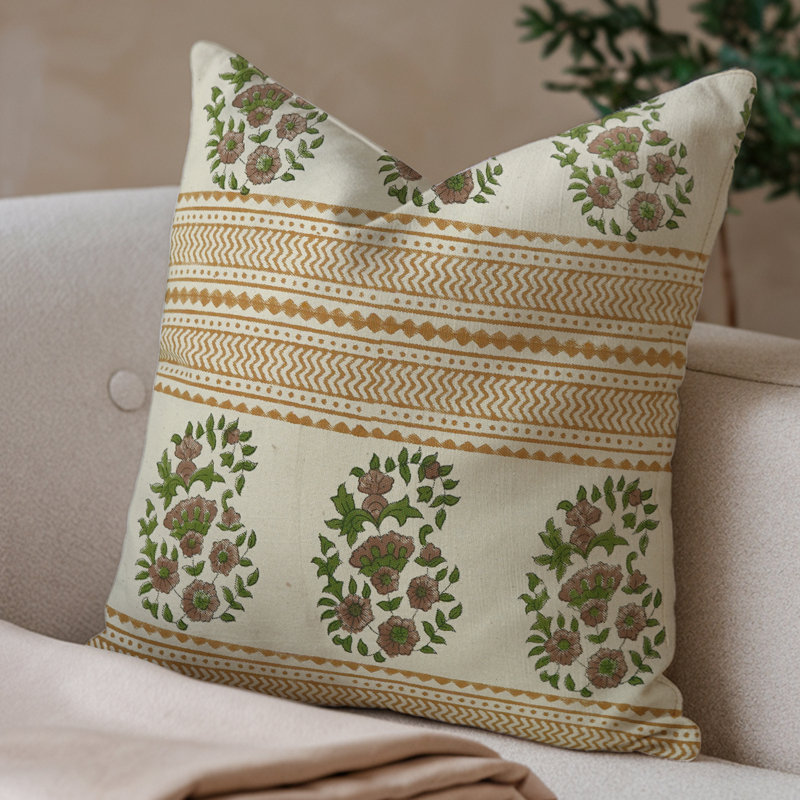 Housse de coussin à motif de blocs Housse de coussin à motif floral à motif de blocs Accessoires de maison douillets Housse de coussin à motif bohème chic pour décor de canapé (Anar). 