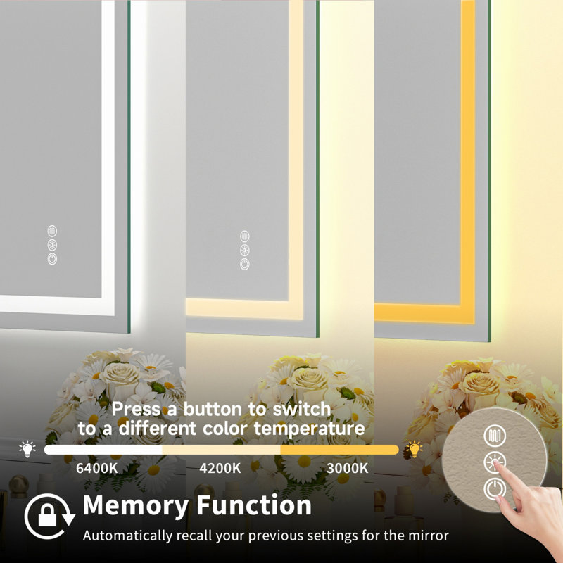 Miroir sans cadre, miroir DEL pour salle de bain, 36" x 28"