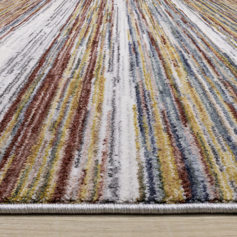 Khirey Yellow Stripes High-Traffic Area Rug, Rectangle 5'3" x 7'10"