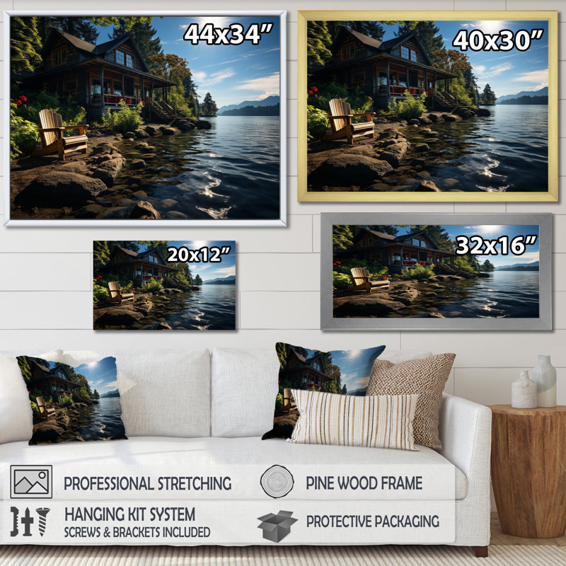 Lakehouse Haven I - décoration murale Lakehouse, H 34 po x l 44 po, Cadre flottant blanc