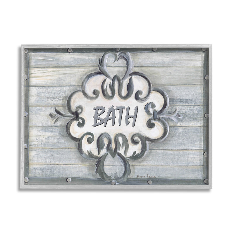 «Bath Gray Bead Board With Scroll Bathroom» par Bonnie Wrublesky - Peinture, Giclée encadrée noir minuit, L 24 po x H 30 po