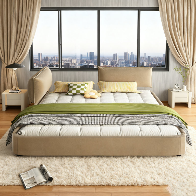 Structure de lit Cloud avec tête de lit mobile surdimensionnée rembourrée, revêtement en chenille pour plus de confort et de style