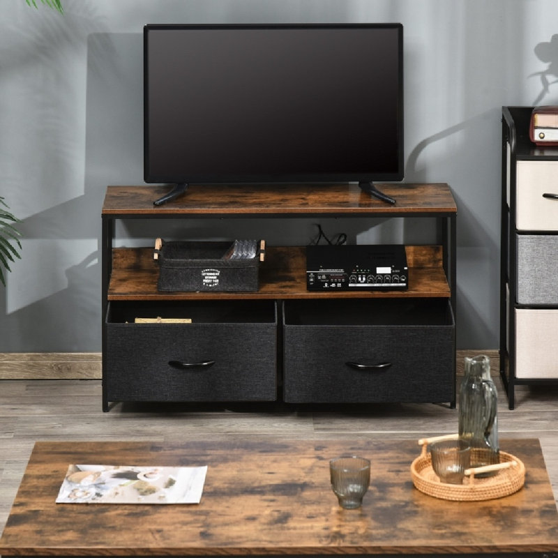 TV Stand Cabinet With 2 Foldable Drawers, Rustic Brown