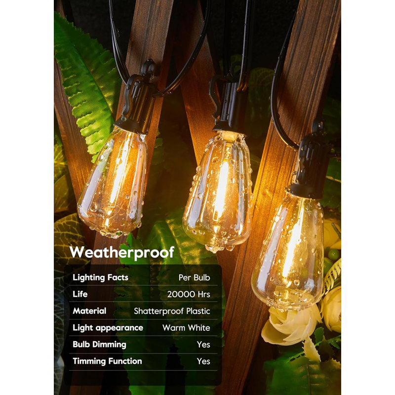 Outdoor Solar String Lights Waterproof 58FT with 25 Shatterproof ST38 LED Bulbs, with Remote