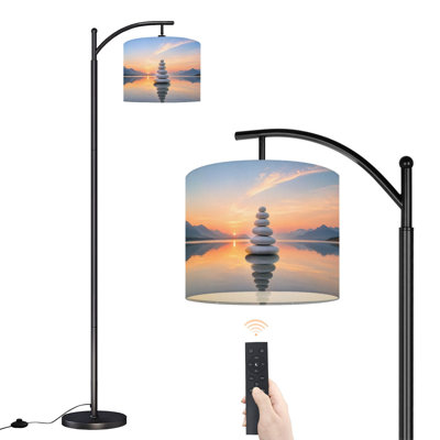 Arc Floor Lamp with Adjustable Lampshade Stacked Stones Standing Lamp 3 Color Temperatures Dimmable Tall Pole Lamp with Foot Switch for Bedroom
