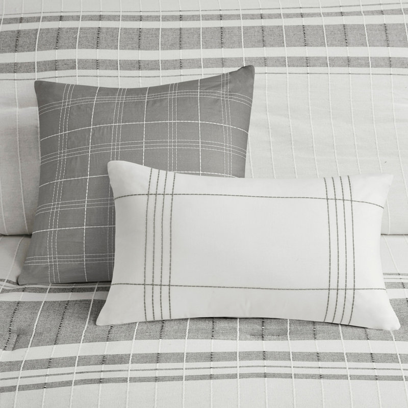 6 Piece Cotton Jacquard Oversized Comforter Set White/Grey