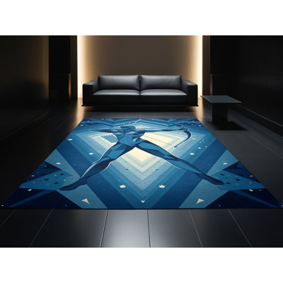 Machine Washable Palvinder Global Inspired Geometric Rug in Blue – Binding