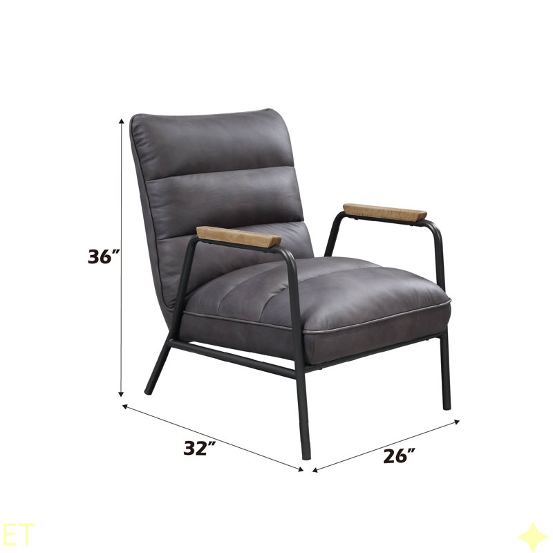 Fauteuil d'appoint en cuir fleur et fer mat