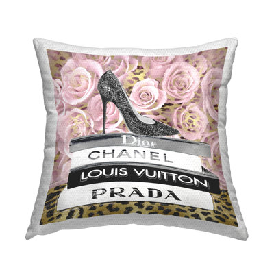 Stupell Industries Glam High Heel Shoe Fashion Book Stack Cheetah Outdoor Printed Pillow by Madeline Blake