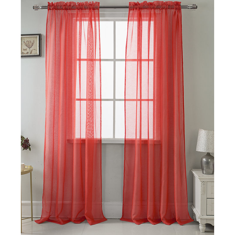 Panneau de rideau transparent simple de couleur unie avec passe-tringle Landose, Rouge, l 55 po x L 90 po