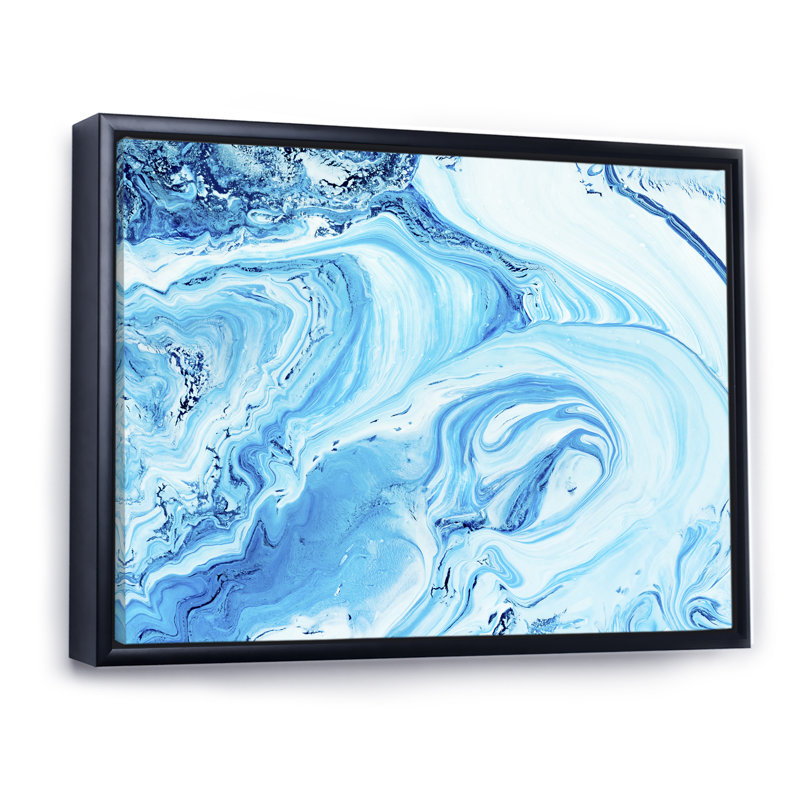 Encre liquide bleue et blanche II, reproduction sur toile, H 24 po x l 32 po, Toile à cadre flottant noir
