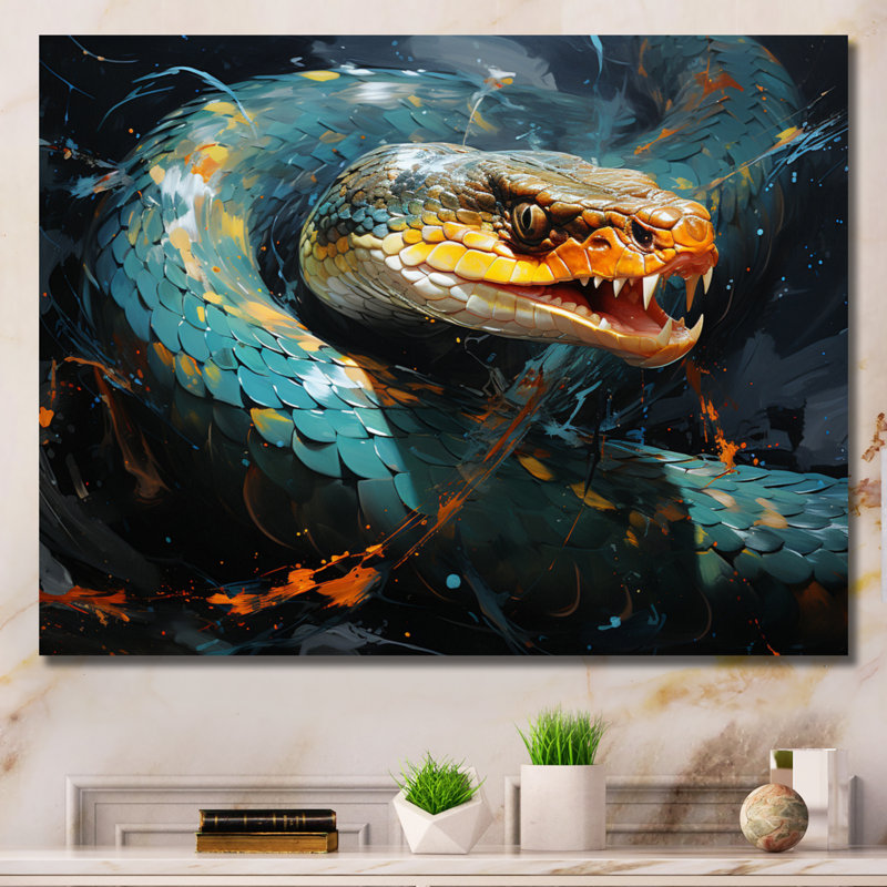 Emerald Snake Intertwining - Reproduction d'art mural animaux, H 16 po x l 32 po x P 1 po, Toile tendue
