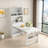 Buffet With Hutch And Foldable Dining Table, Storage Shelves, Side Hooks And A Cabinet With Sliding Doors