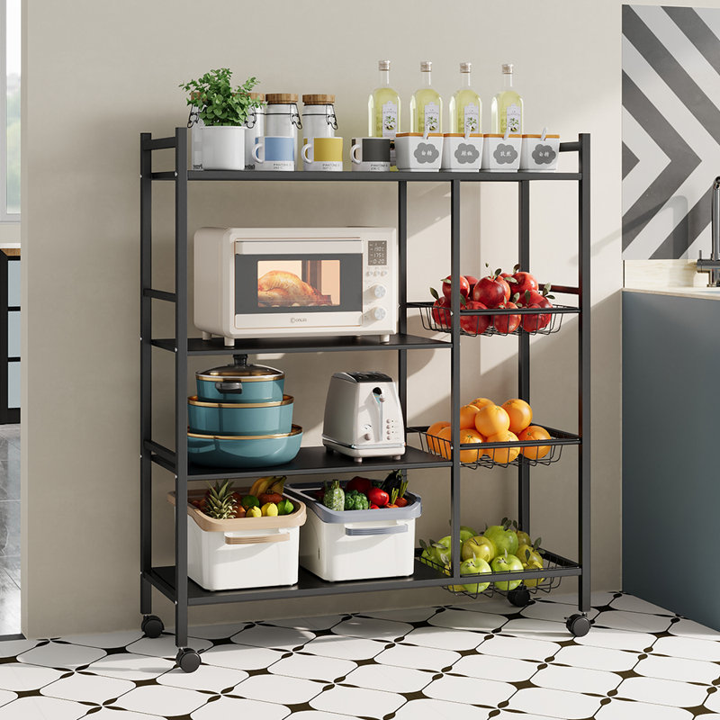 Multi-tiered Kitchen Microwave Storage Rack with Wheels, 108.5cm H x 90cm W x 32cm D