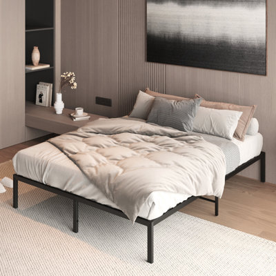 Cadre de lit plateforme en métal pour lit double - Métal, sans sommier, décor moderne, pour un sommeil paisible et stable grâce à sa tête de lit intégrée. Sommier non requis. Esthétique soignée. Qualité supérieure pour un sommeil serein et stable.