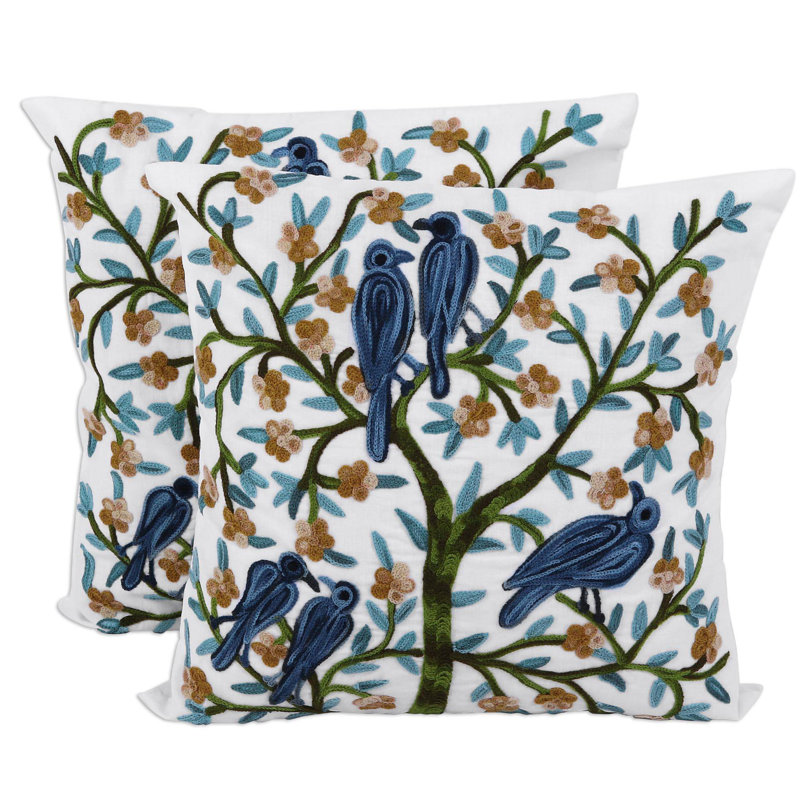 Cotton Floral Pillow Cover, 16" x 16"