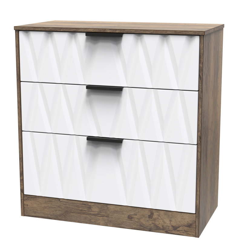 Besmir 77cm W 3 - Drawer Chest of Drawers, White Matt/Vintage Oak