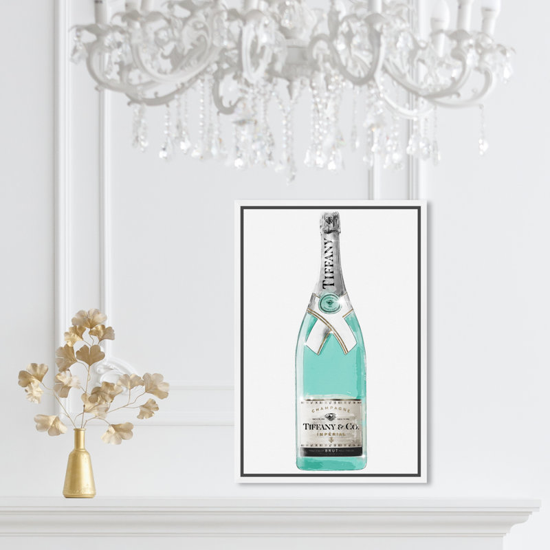 «Drinks and Spirits Priceless Champagne Bottle» par Oliver Gal, impression sur toile, H 15 po x l 10 po, Cadre blanc