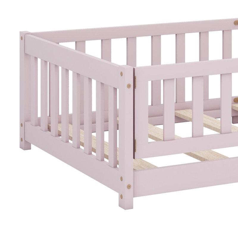 Lit sur pied avec clôture et porte, Lit simple, Rose