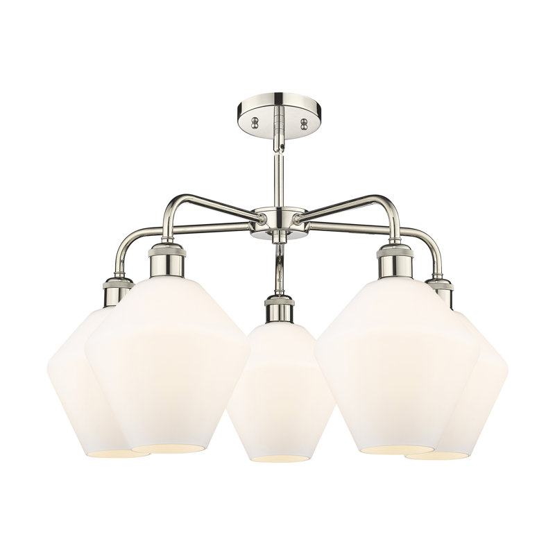 Lustre à 5 lumières, Blanc mat, Nickel poli