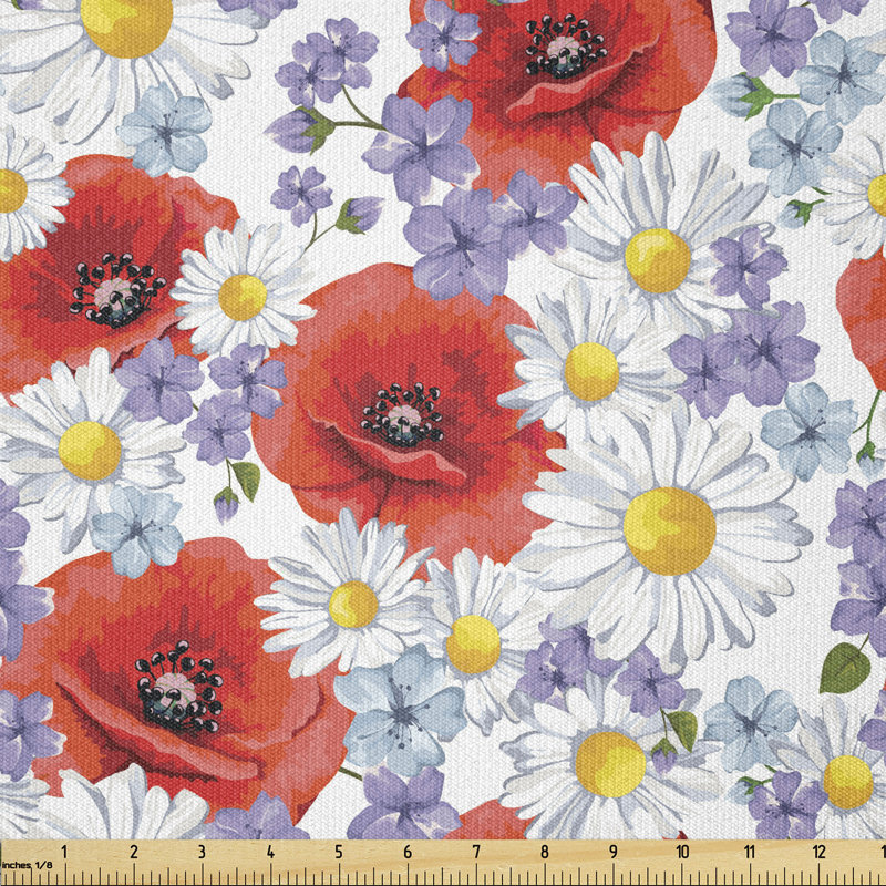Deericka Flowers Poppy and Daisy Summer Nature Multi-Purpose Fabric
