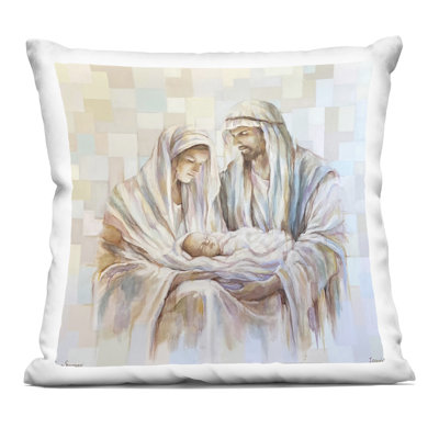 The First Christmas Nativity Decorative Printed Throw Pillow, design by Linda Sperruzzi
