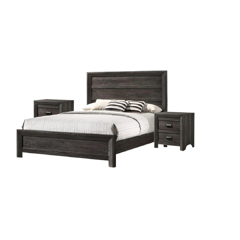 Lit de chambre à coucher gris gris brun rustique de style contemporain pleine grandeur avec tête de lit brun grisâtre