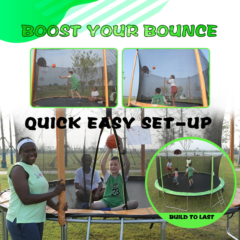 Skybound 15ft Green Round Trampoline with Safety Enclosure