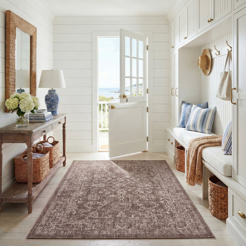 Tapis d'intérieur / extérieur performance Amedee, Brown/Ivory, Rectangle 5 pi 3 po x 7 pi 7 po