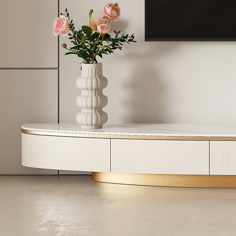Meuble télé moderne et simple de style crème, Doré / Blanc cassé