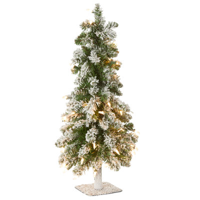 2ft. Snowy Downswept Forestree with Clear Lights