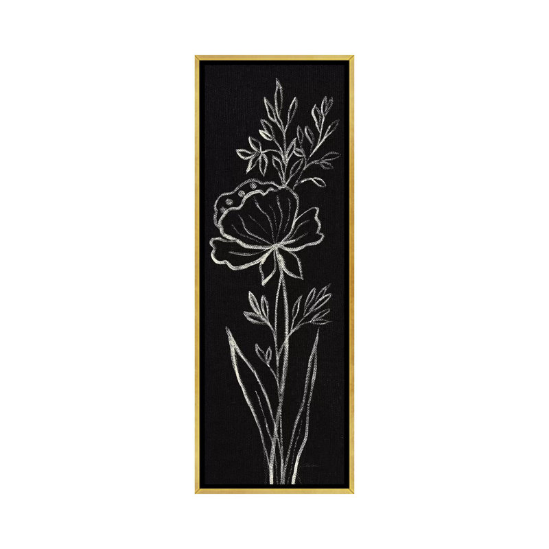 «Black Floral III Crop» par Silvia Vassileva - impression panoramique, Toile encadrée d'or, H 48 po x l 16 po x P 1,5 po