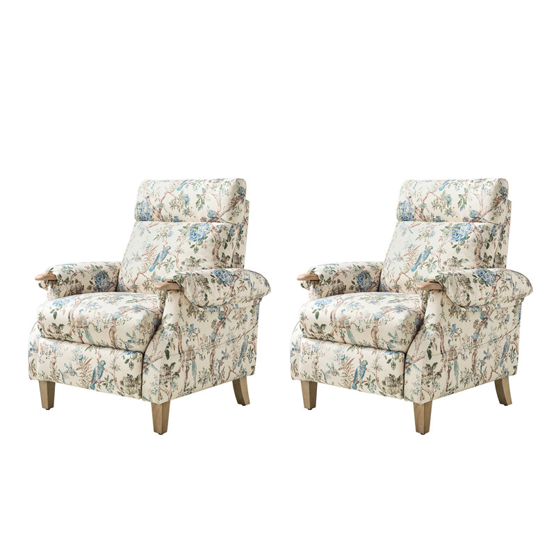Fauteuil inclinable manuel en polyester Adamsville Farmhouse, Floral beige