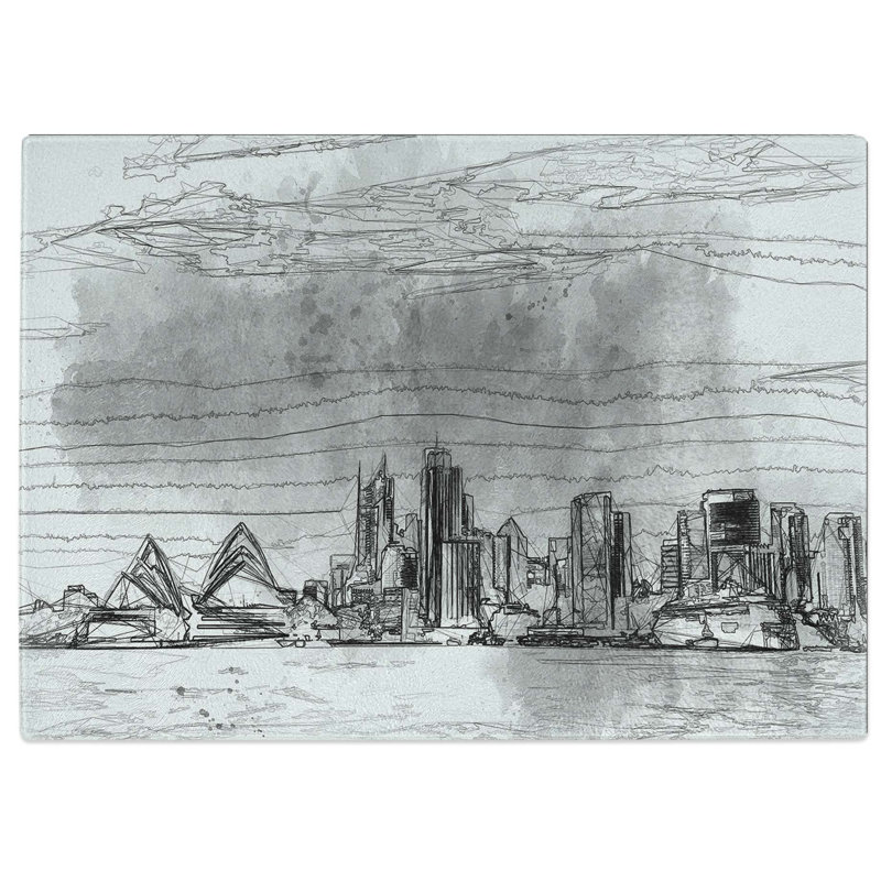 Tempered Glass Sydney Australia Skyline Chopping Board, 28.5 cm W x 20 cm L