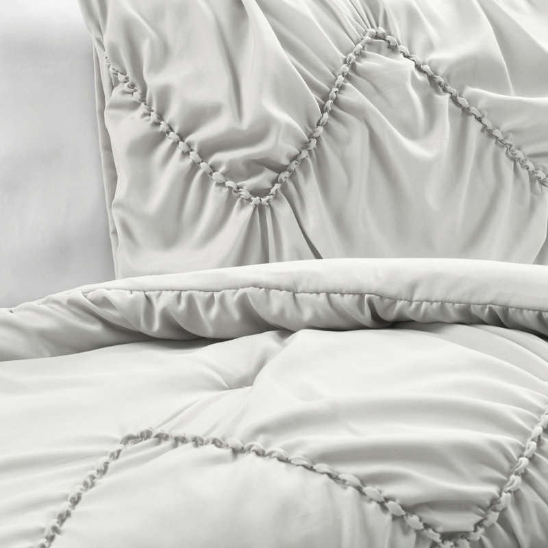 Light Gray Twin-XL Microfiber Ruched Chevron Comforter Set