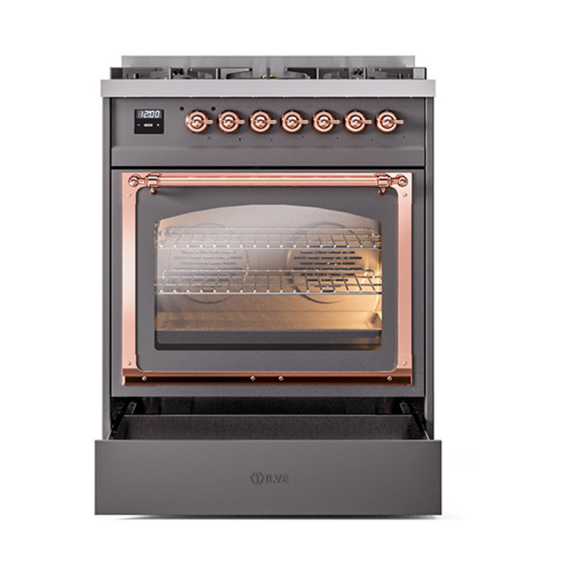 ILVE Nostalgie II Noblesse 30 in Dual Fuel Range, Liquid Propane, Graphite Matte/Copper