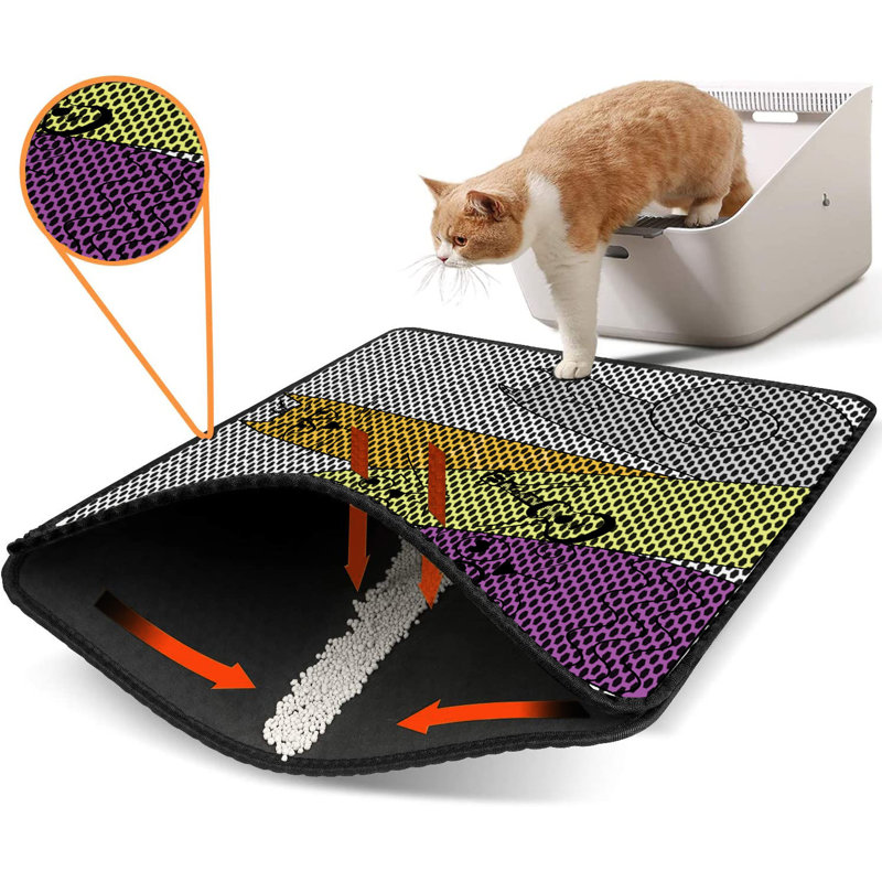 Tapis pour litière de qualité supérieure, 18 po x 24 po | 50% PVC / 50% polyester, lavable à la machine et passer l'aspirateur | Conception durable et facile à nettoyer pour les propriétaires d'animaux de compagnie | Protégez vos planchers des dégâts de la litière