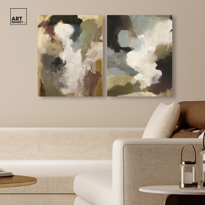 Ensemble de décorations murales bohémiennes Mute Tones Harmony paire par Art Remedy, cadre noir, 24 x 30, H 31 po x l 25 po
