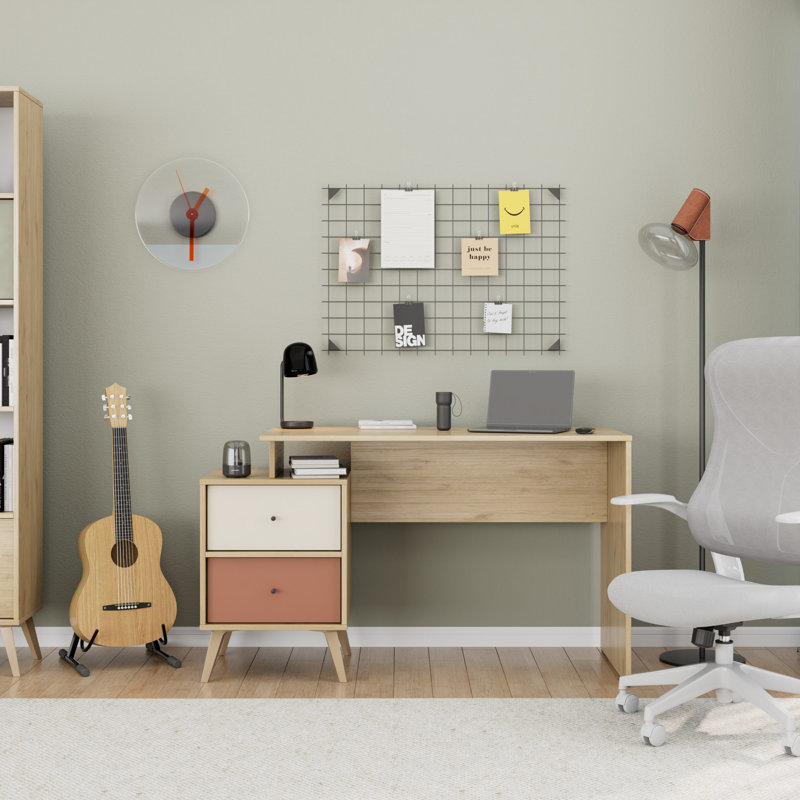 Modern Study Desk with 2 Drawers, 100% Melamine Coated Particle Board | Sturdy Construction, Sleek Design | Perfect for Home Office & Study Spaces, Elegant & Functional Furniture