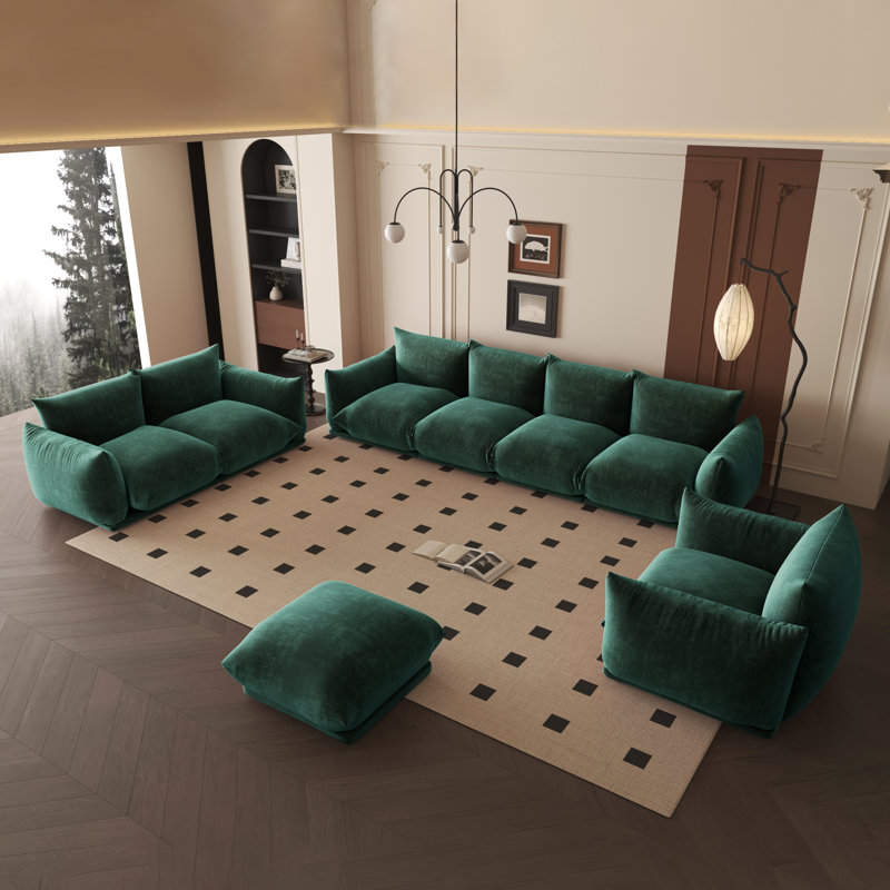 Cath Kavia 4 - Piece Chenille Fabric Upholstered Sectional Sofa For Living Room Set, Green Chenille