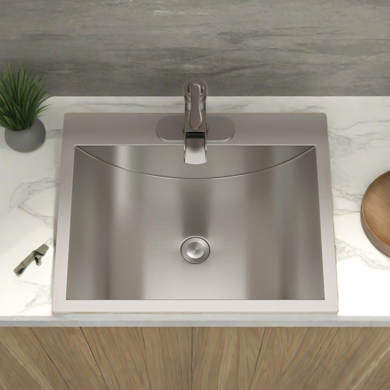 Lavabo de salle de bain encastré en nickel brossé 21 po x 17 po - Facile à nettoyer, vasque rectangulaire en acier inoxydable de 21 po x 17 po, installation au-dessus du comptoir