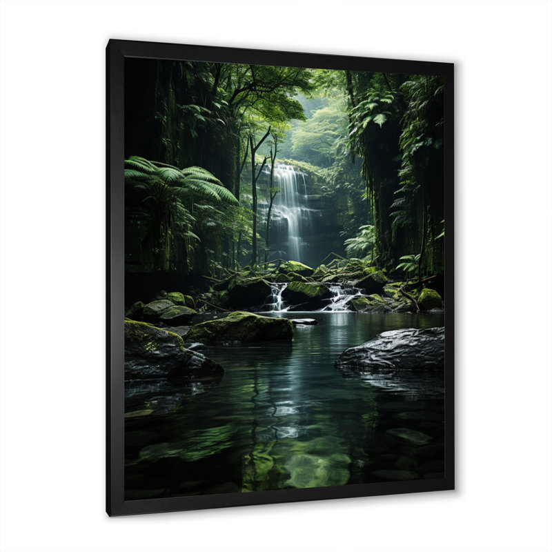 Waterfall Hidden Oasis Forest II, reproduction d'art sur toile, H 44 po x l 34 po x P 1,5 po, Cadre simple noir